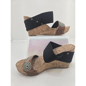 Women's cork wedge sandals size 8 beaded elastic strap